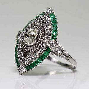 Vintage White & Green Cubic Zirconia CZ Ring